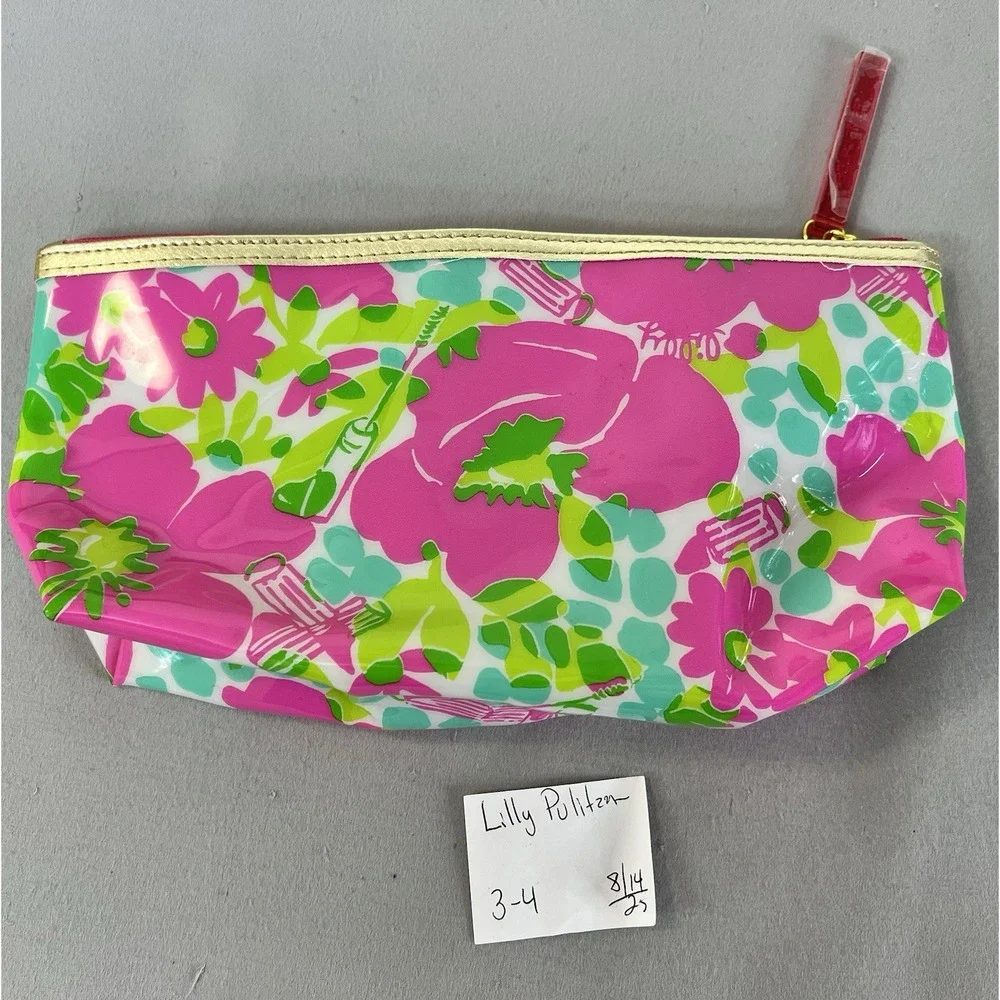 Lilly Pulitzer for Estee Lauder Makeup Accessory Bag Pink Green Blue Zipper Pouc